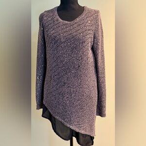 Apt 9 Sparkle Asymmetrical Knit Sweater - Black and Gray